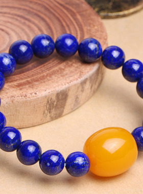 天然青金石手链配蜜蜡帝王琥珀