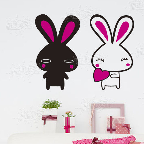 淘金币婚房卧室床头家装饰客厅沙发背景墙贴纸画卡通爱情侣小兔