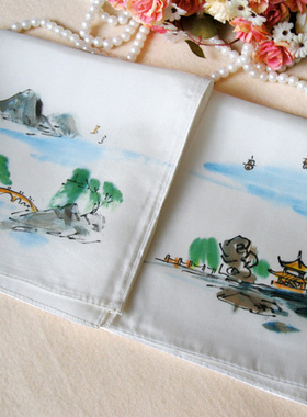 纯真丝电力纺35cm大手帕风景礼品