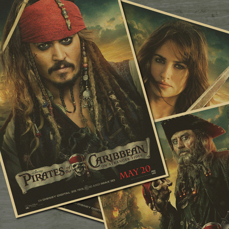 加勒比海盗 怀旧复古牛皮纸经典电影海报 酒吧咖啡店装饰贴挂画芯