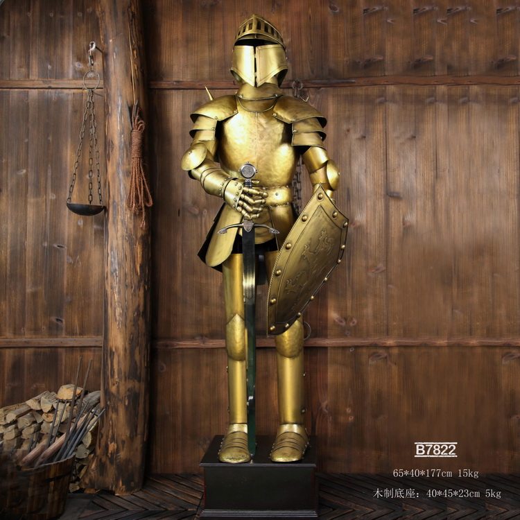 仿古欧式装饰品摆件 铁艺雕像 中世纪盔甲武士  原创设计酒吧摆设