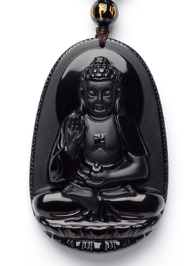天然黑曜石阿弥陀佛生肖狗吊坠