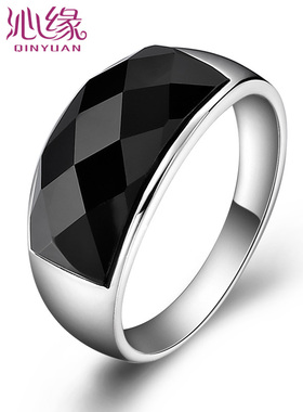 沁缘925银韩版黑玛瑙男士戒指