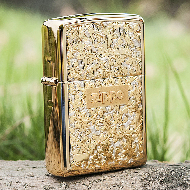 zippo原装煤油打火机正版定制 正品纯银镀金贴章唐草K7限量版