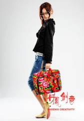 丹凤手工:电脑包(凤凰牡丹花布)-红色