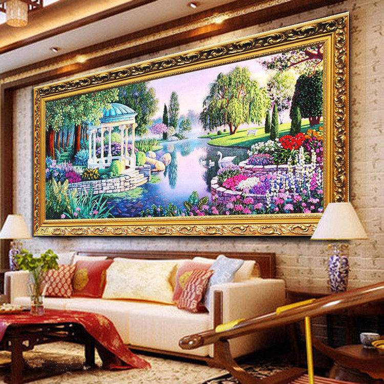 包邮丝带绣客厅欧式风景大挂画琉璃湖畔爱的寄语3d新手立体十字绣