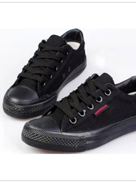 包邮帆布鞋女韩版潮休闲运动球鞋全黑色工作低帮男板鞋情侣款布鞋