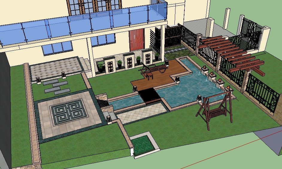 中式别墅庭院园林景观SU模型草图大师sketchup环艺素材设计库