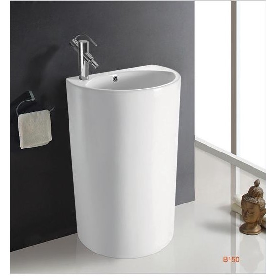 陶瓷连体式立柱洗手盆一体成型台面盆自洁釉面艺术小洗手池盘B150