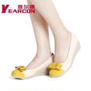 Kang authentic women's shoes new bow wedges with sweet candy-colored light, circular head women's shoes