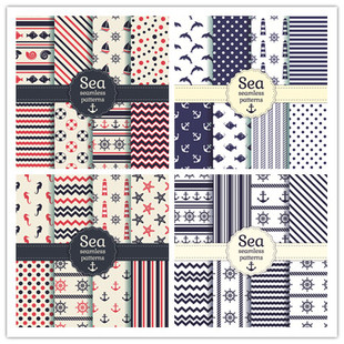 源文件 EPS格式 矢量设计素材 海军风图案背景海军蓝船锚波浪海马