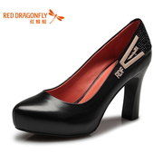 Red Dragonfly new genuine leather women's shoes the spring classic rhinestone pumps crude high fashion shoes