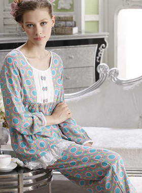 升派睡衣春季女士长袖棉质睡衣套装时尚小花家居服10247