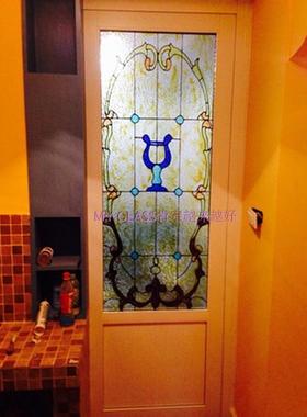 定做透光玄关隔断屏风柜门芯钢化雕刻工艺艺术玻璃欧式蓝色地中海