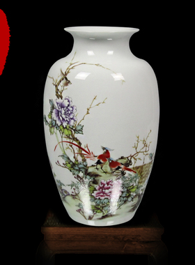 景德镇粉彩瓷 花瓶 摆件 花鸟花瓶 冬瓜瓶 陶瓷器装饰品摆件花瓶