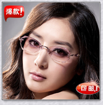 韩国工艺 女士无框水晶切边多钻款 镶钻近视眼镜框架含镜片包邮