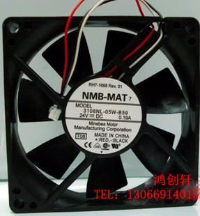 NMB 8020散热风扇直流8cm 3108NL-05W-B59 24v 0.19a三线双滚珠