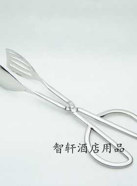 26cm不锈钢168g食品夹烧烤夹面包剪刀夹点心夹夹子自助西餐火锅盆