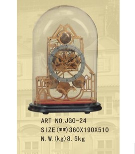 建筑样式双铃骨架钟表纯铜制作样板间机械钟表欧式个性座钟