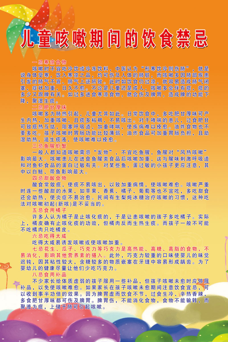 594海报印制海报展板素材132儿童咳嗽期间的饮食禁忌