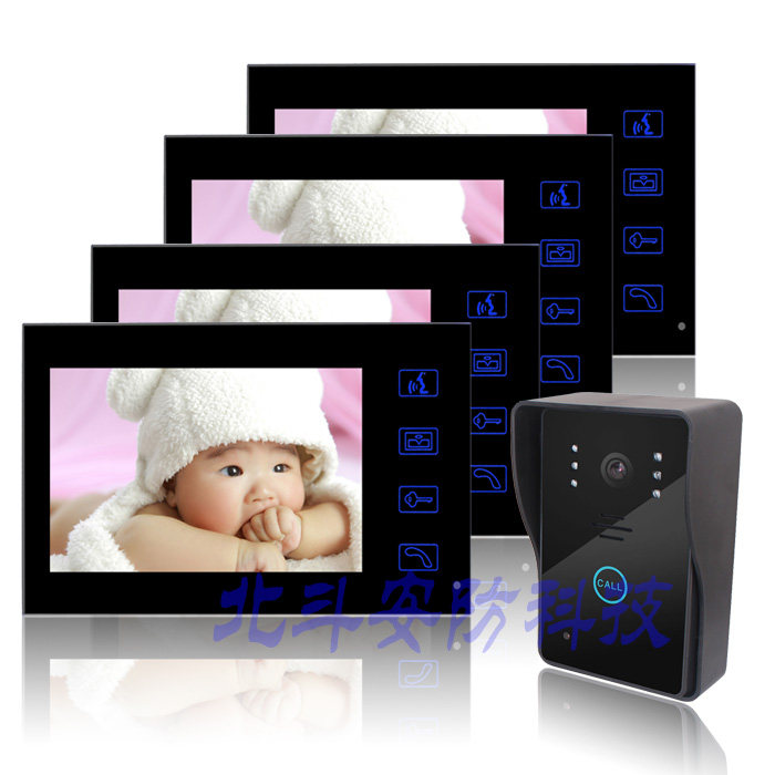 可视对讲门铃家用一对四楼宇门禁7寸有线彩色显示屏室内机开锁