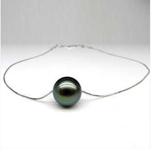 天然珍珠粉穿心链珍珠项链 13mm黑珍珠吊坠 天然珍珠项链