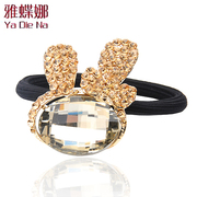 Ya na Crystal rhinestone genuine rabbit hair rope Korean hair accessories hair clasp Y295