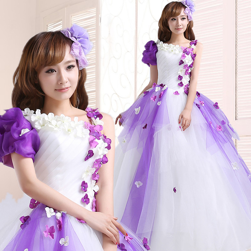 舞台婚纱公主单肩蓬蓬裙晚礼服