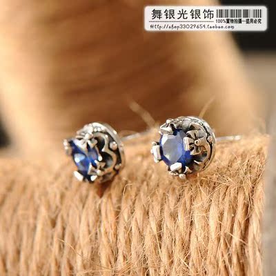 泰国925银蓝钻单只耳钉