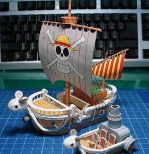 需自己做 4309 简易版海贼王黄金梅丽号二件套送小船3D纸模型DIY