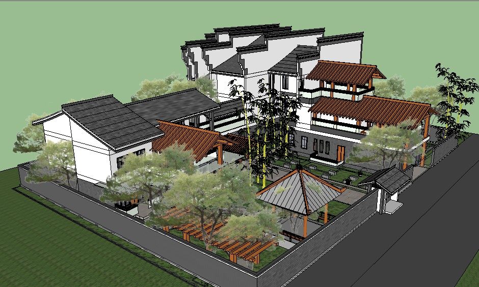 中式徽派别墅建筑模型新SU草图大师sketchup园林景观素材组件库