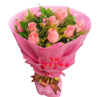 12朵鲜花束速递定时粉玫瑰