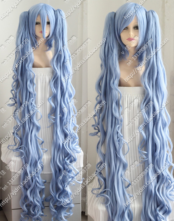 cosplay假发假毛xxxholic全露多露 冰蓝色1.5米150cm长卷马尾长发
