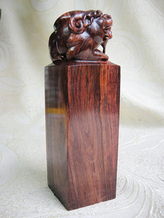 马狮麟越南黄花梨貔貅印章手把件 越黄油梨印章料E1木雕皮休