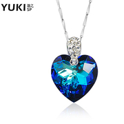 Ladies silver necklace 925 Silver jewelry YUKI network short clavicle chain Crystal heart of the ocean of love