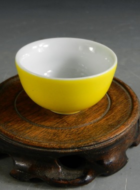 功夫茶具 30CC 黄釉文字杯 景德镇瓷器茶杯全手工制瓷