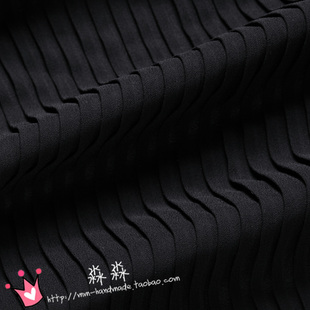 衣料珍珠纱布料纯黑色风琴褶褶百褶排雪纺裙子面料布料diy手工