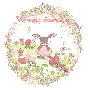矢量EPS源文件 可爱复古日式淡雅手绘兔子花朵复活节花纹素材Y275