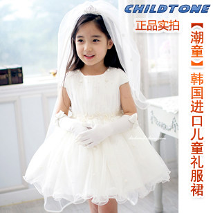 韩国进口儿童礼服公主裙 女童少儿幼儿夏季蓬蓬裙 花童白色婚纱裙