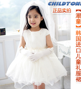 韩国进口儿童礼服公主裙 女童少儿幼儿夏季蓬蓬裙 花童白色婚纱裙