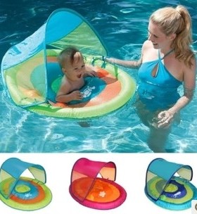 海淘现货 Swimways婴儿宝宝游泳圈 可折叠带防紫外线遮阳坐圈包邮