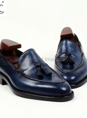 ci'e(其艾）皮底透气英伦流苏圆头套脚手绘擦色男船鞋乐福鞋定制