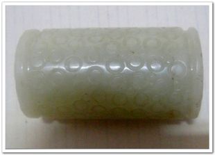 老玉和田青白玉汉代涡纹壁牛鼻孔圆柱勒子特价结缘