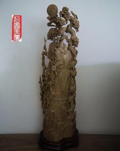 品收藏西来天然沉香木雕刻件巨型摆件松鹤延年喜鹊登枝镇店 包邮