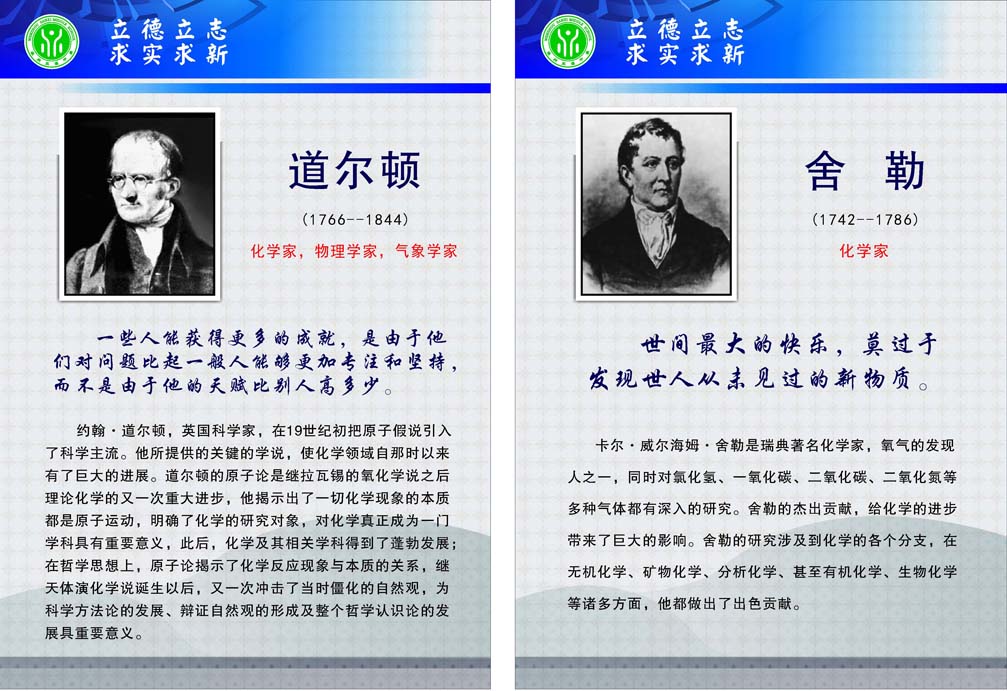 706海报印制展板写真喷绘贴纸素材156科学名人化学简介道尔顿舍勒