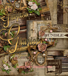 复古淡雅文艺 森系花朵蕾丝乐谱家居花饰物欧美 PNG设计素材 Y186