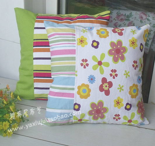 雅秀居布艺/拼布抱枕/可爱的贴布靠垫帆布靠垫粗布面料/45*45CM/
