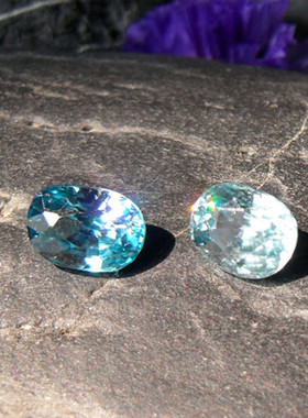 闪如蓝钻天然蓝锆石宝石裸石戒面风信子石VVS级青蓝色锆石火彩好