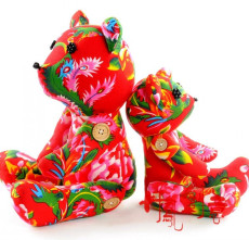 手工布艺关节熊(红色-内有细节图)--熊妈妈熊宝宝一对