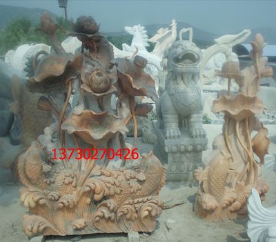 石雕鱼 喷水鱼 鱼喷泉 石雕喷泉  石雕莲花 荷花 连年有余